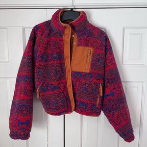 Blank NYC Red & Blue Patterned Sherpa Jacket with Tan Trim